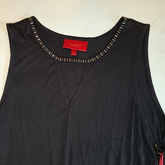 Jennifer Lopez Black Tank Top with Embellished Neckline Women"s L #119 - Picture 4 of 7